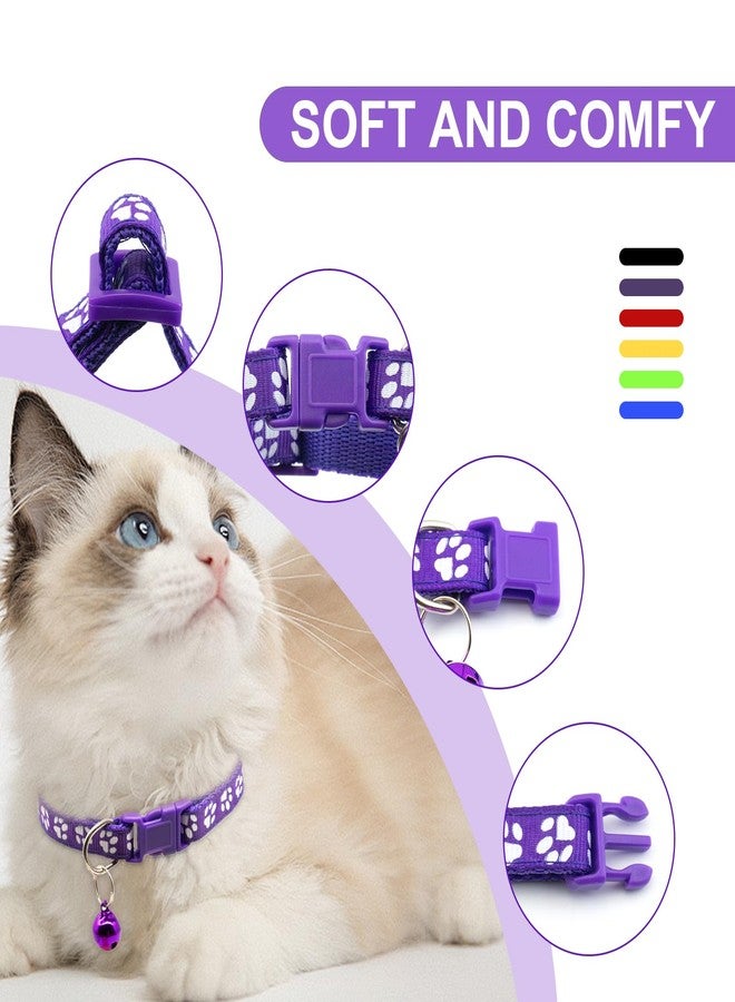 Quacc 6pcs Puppy Collars, Puppy Whelping Collars Colourful Adjustable Dog Collar 19-32CM Paw Print Collar with Bell for Small Dog Cats - Image 3